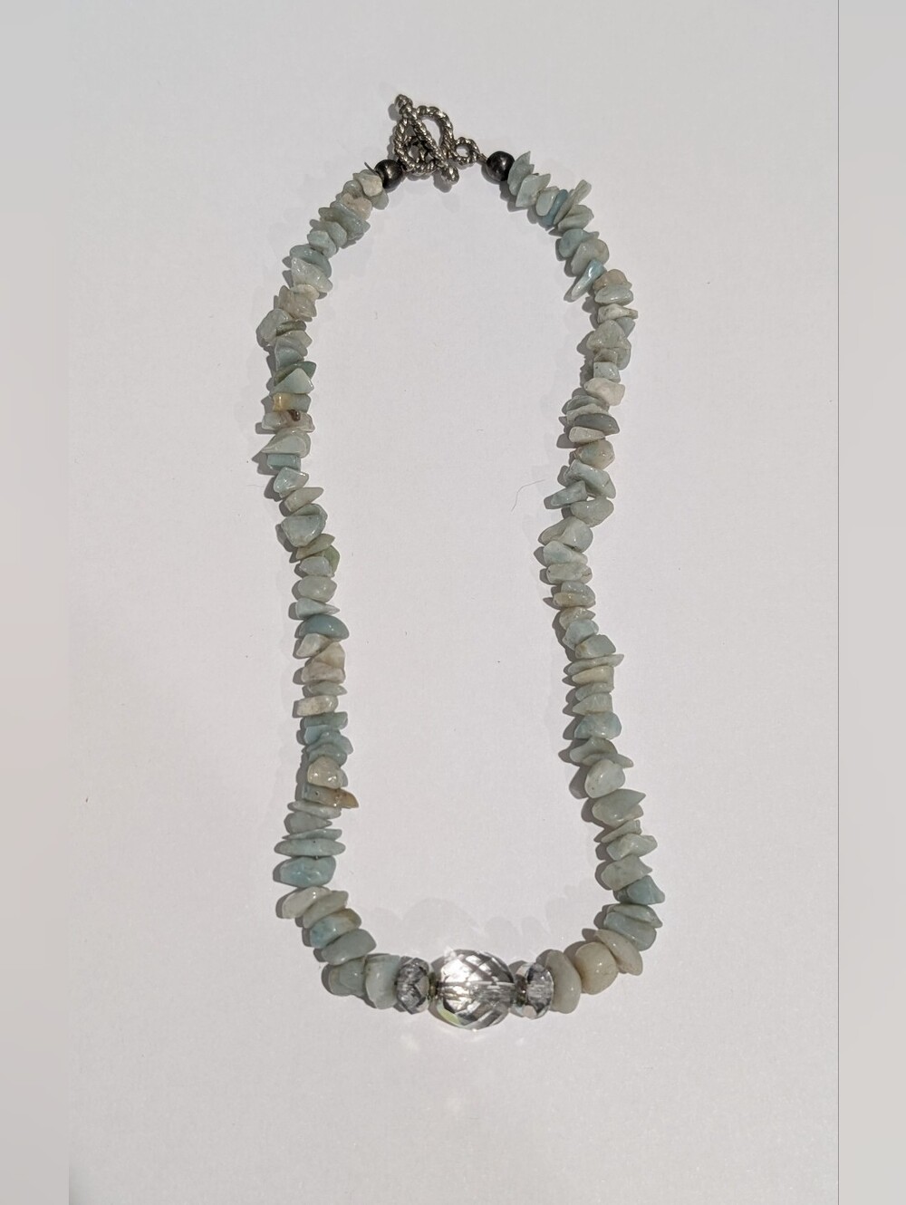 Genuine Aquamarine Polished Chip Crystal Ball Beaded 14" Choker Style Necklace